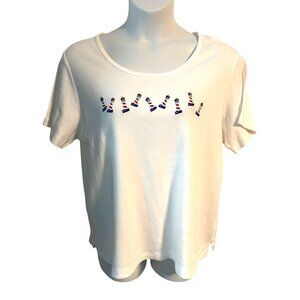 Quacker Factory White T Shirt Patriotic Lighthouse Embroidered Top Size 1X